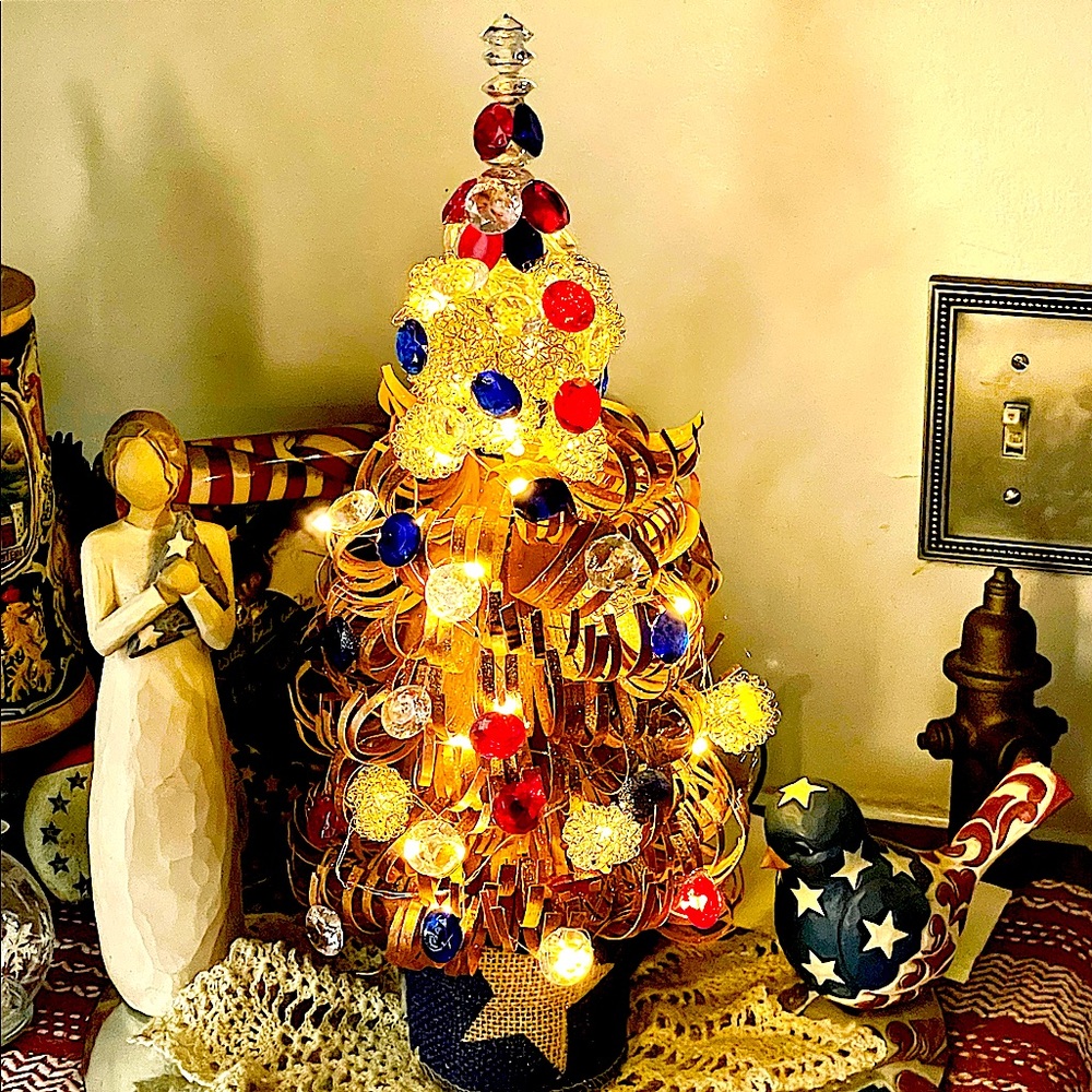 Wine bottle, cigar wood veneer Christmas Tree